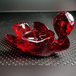 Vintage Cambridge Ruby Red Glass Swan Figurine Salt Cellar
